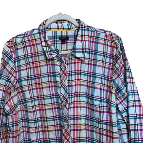 Talbots Shirt Womens Extra Large XL Multicolor Plaid Button Up Cotton Blouse Top - Picture 2 of 8